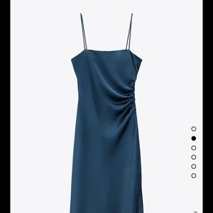 Zara navy blue satin midi slip dress